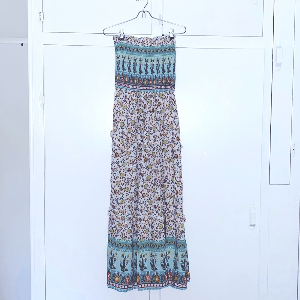 Floral strapless stretch top maxi dress